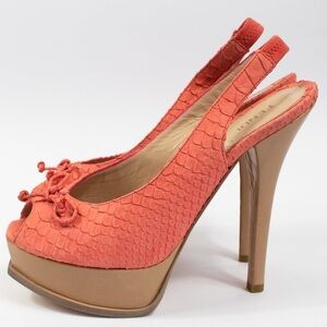 Fendi Coral Python Embossed Leather Fendista Bow Slingback Sandals size 39